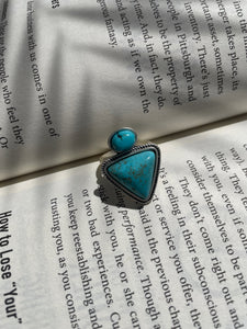 1" Long, Arrowhead Turquoise Ring, Brass Single Adiustable Band  Natural stone may vary in size, color, or shape One size, Adjustable by pulling / pushing brass single band 1" long Light! 5 grams weight Turquoise on alloy metal, antique silver plate Nickel, Lead & Chrome free